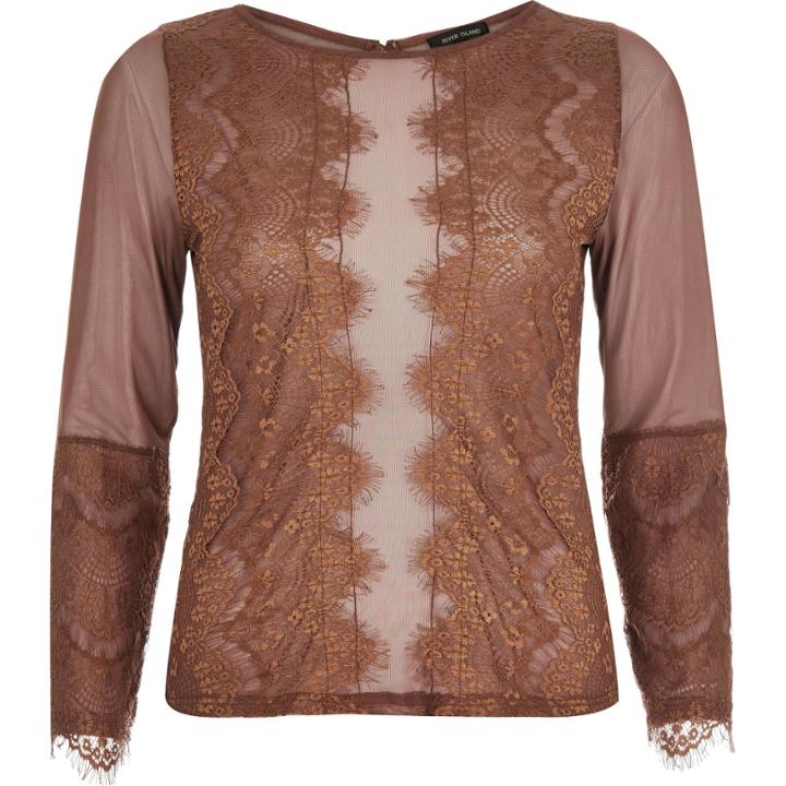 River Island Womens Rust Lace Top