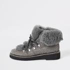 River Island Womens Check Faux Fur Tri Boots