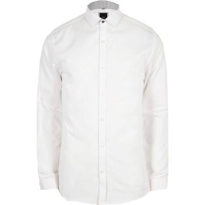 River Island Mens White Twill Slim Fit Long Sleeve Shirt