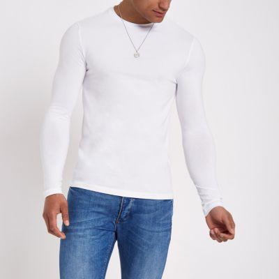 River Island Mens White Muscle Fit Long Sleeve T-shirt