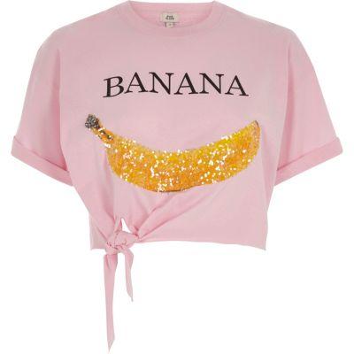 River Island Womens 'banana' Knot Front Cropped T-shirt