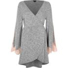 River Island Womens Marl Jersey Lace Sleeve Wrap Robe