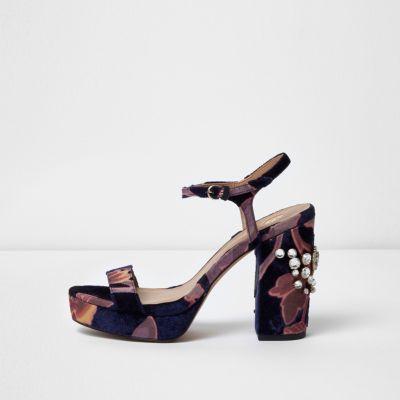 River Island Womens Floral Embellished Platform Sandals