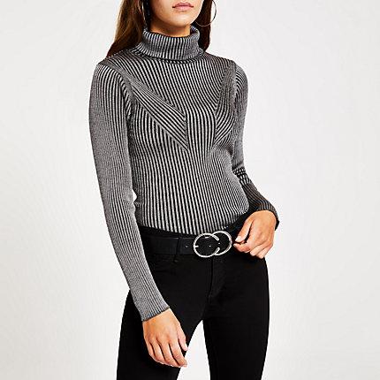 River Island Womens Ribbed Metallic Roll Neck Knitted Jumper
