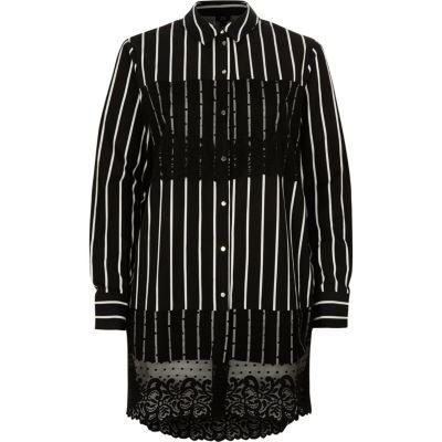 River Island Womens Stripe Lace Panel Longline Shirt