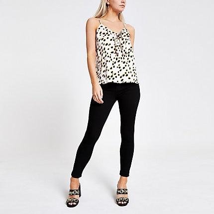 River Island Womens Petite White Spot Tie Front Cami Top