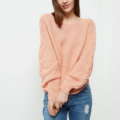 River Island Womens Petite Ribbed Knit Cross Sleeve Sweater