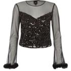 River Island Womens Mesh Sequin Long Sleeve Top