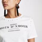 River Island Womens White 'amour' Pearl Trim Fitted T-shirt