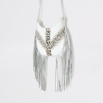 River Island Womens White Leather Tassel Cross Body Bag