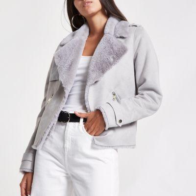 River Island Womens Fallaway Faux Suede Crop Jacket