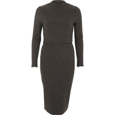 River Island Womens Ribbed High Neck Layered Midi Dress