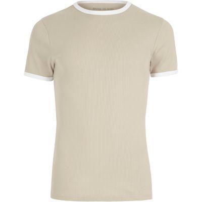 River Island Mensstone Muscle Fit Ribbed T-shirt