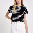 River Island Womens Stripe Shirred Hem T-shirt