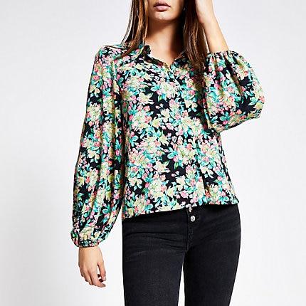 River Island Womens Floral Long Puff Sleeve Shirt