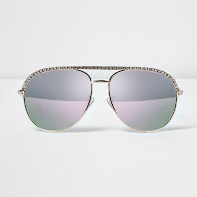 River Island Womens Diamante Encrusted Aviator Sunglasses