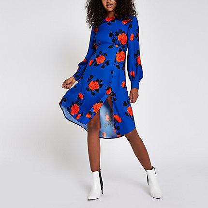 River Island Womens Floral Print Tie Back Midi Dress