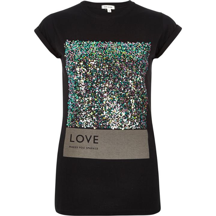 River Island Womens Sequin Embellished Fitted T-shirt