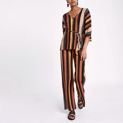 River Island Womens Stripe Pleated Wide Leg Trousers