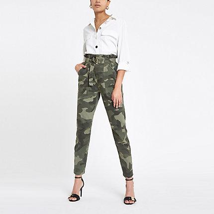 River Island Womens Camo Paperbag Utility Pants