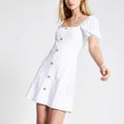 River Island Womens White Broderie Button Puff Sleeve Dress