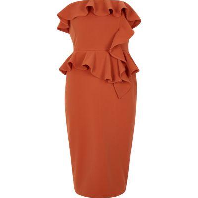 River Island Womens Rust Frill Strapless Bodycon Dress