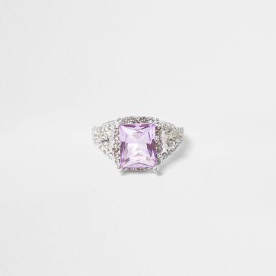 River Island Womens Silver Tone Square Rhinestone Ring