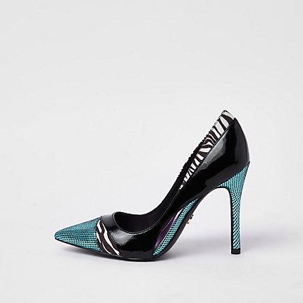 River Island Womens Zebra Print Colour Block Court Shoes