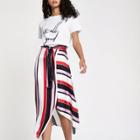 River Island Womens Stripe Tie Waist Asymmetric Midi Skirt