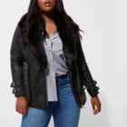 River Island Womens Plus Belted Quilted Biker Collar Coat