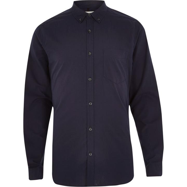 River Island Mensnavy Poplin Long Sleeve Shirt