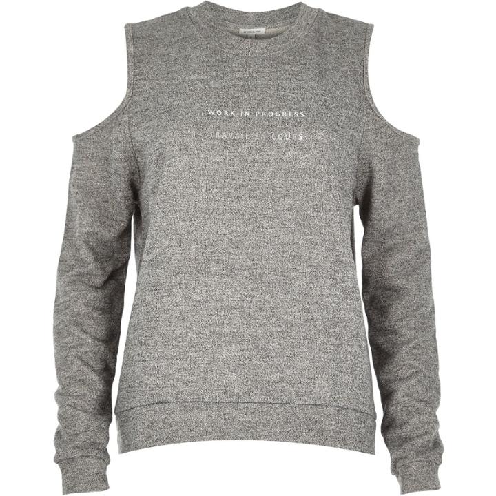 River Island Womens Slogan Print Cold Shoulder Sweatshirt