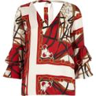 River Island Womens Scarf Print Double Bell Sleeve Top