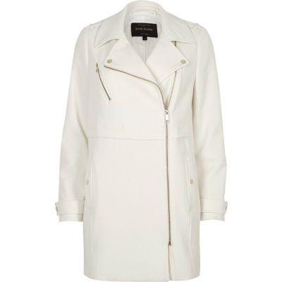River Island Womens White Longline Woven Biker Jacket