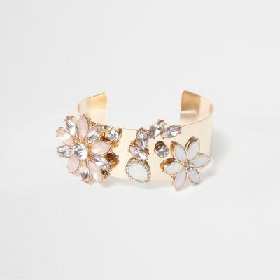 River Island Womens Gold Tone Floral Jewel Cuff Bracelet