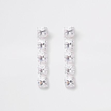 River Island Womens Silver Tone Rhinestone Clip On Drop Earrings