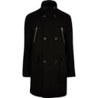 River Island Mens Double Breasted Funnel Neck Coat