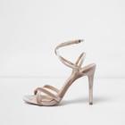 River Island Womens Nude Strappy Velvet Heeled Sandals