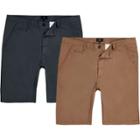 River Island Mens And Tan Slim Fit Chino Shorts Multipack