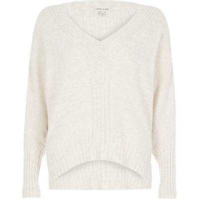 River Island Womens Oatmeal Ribbed Panel Batwing Sweater