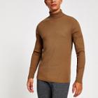 River Island Mens Ribbed Roll Neck Long Sleeve T-shirt