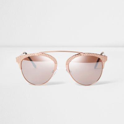 River Island Womens Rose Gold Tone Studded Brow Bar Sunglasses
