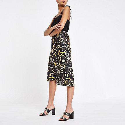 River Island Womens Camo Bias Cut Midi Skirt