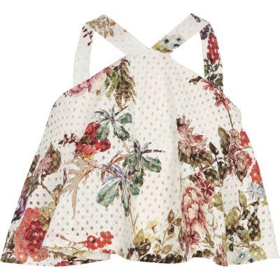 River Island Womens White Lace Floral Print Crop Top
