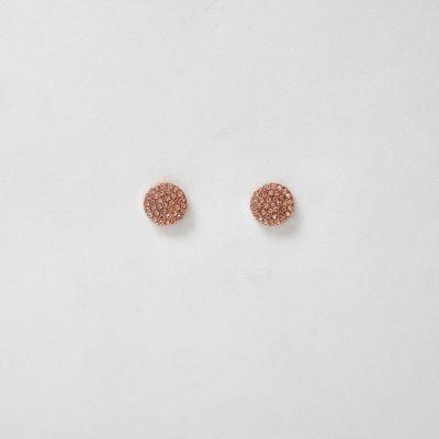 River Island Womens Rose Gold Tone Diamante Circle Stud Earrings