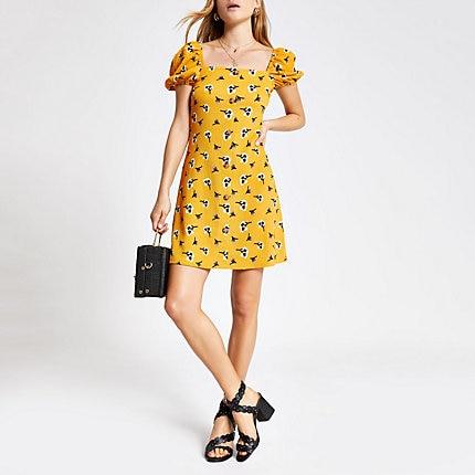 River Island Womens Print Puff Sleeve Mini Dress