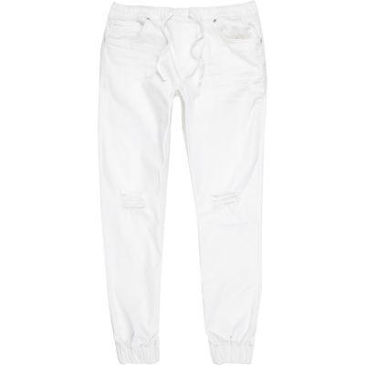 River Island Mens White Ryan Distressed Jogger Jeans