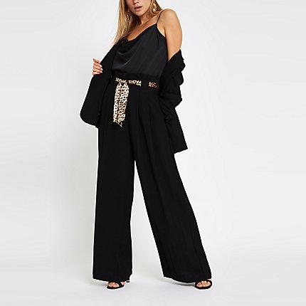 River Island Womens Leopard Print Belted Wide Leg Trousers