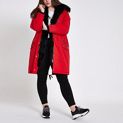 River Island Womens Plus Faux Fur Hooded Parka