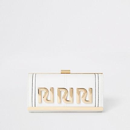 River Island Womens White Ri Embossed Clip Top Purse